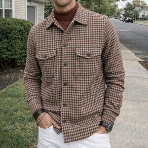 Men's Express Wool Blend Plaid Button Down Long Sleeve Over Shirt Medium